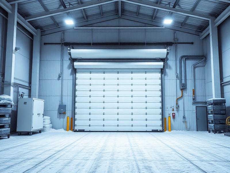 Porte rapide industrielle isolée dans un entrepôt frigorifique