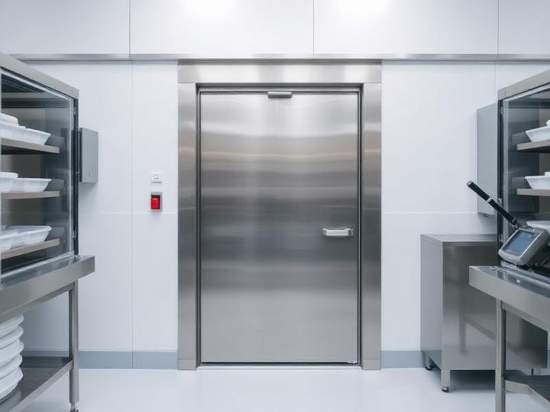 Porte en acier inoxydable dans une zone de production alimentaire